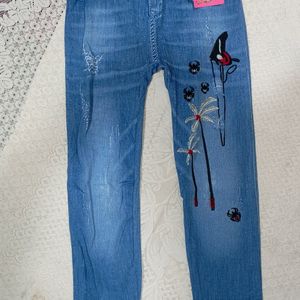 High Waist Denim Print Jeggings