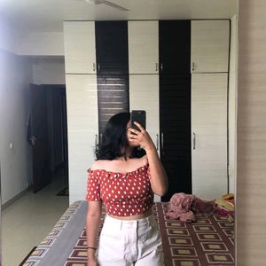 Off Shoulder Korean Polka Doted Cutest Top