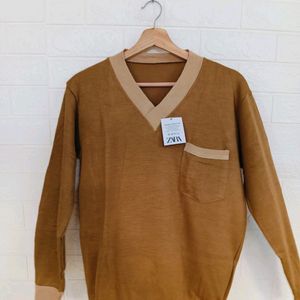 V Neck Camel Color Winter