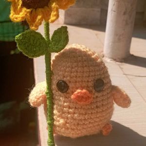 Handmade Crochet Chick With Sunflower