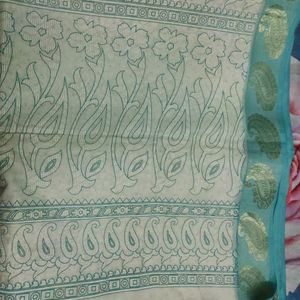 Cotton Painted Saree With Banarsi Border