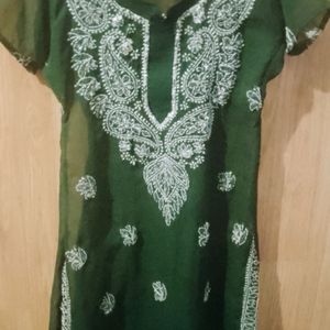 Chikankari Green Kurthi