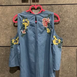 Zara Denim cotton Embroidered dress