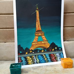 Eiffel Tower Painting On A4 Sheet