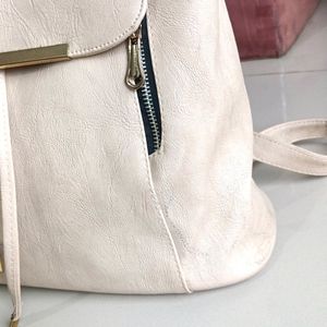 Cream Colour Fashionable Backpack For Women/Girls