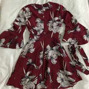 Printed Maroon Women Dress