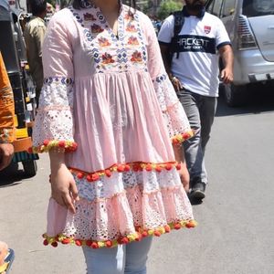 Embroided Dress With Pompom