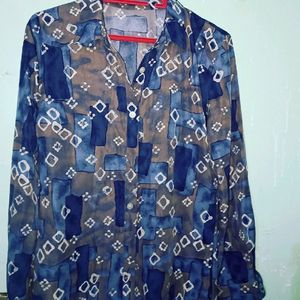 Blue Designer Silk Shirt With Patterns