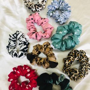 Pack Of 9 Printed Scrunchies Combo Regular Size