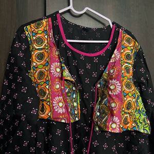 Black Anarkali Kurthi With Attached Jacket