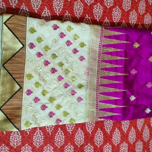 Pink And Half Semi Silk Saree