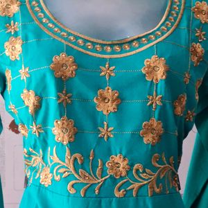 Embroidery Work Frock Sea green Size-XL