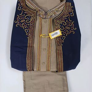 Jacket Kurta Chudidar Set (Blue/Brown)