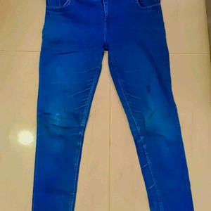 Women Solid Blue Mid Waist Ankle Length Jeans