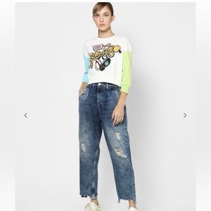 ONLYAcid-Wash Distressed Loose-Fit Jeans