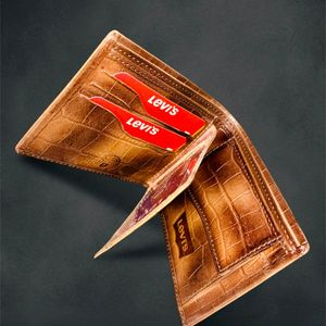 Levis Genuine Leather Wallet Men's Wooden Box