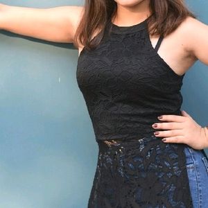 Black lace cut kurti