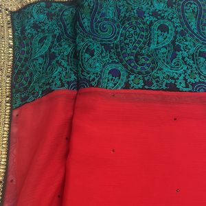 Red Colour Saree With Embroidered Border