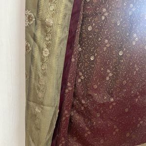 Heavy Fully Embroidered Silk Sari In Maroon Colour