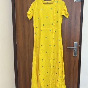 Anarkali Yellow Embroidery Kurta For Women