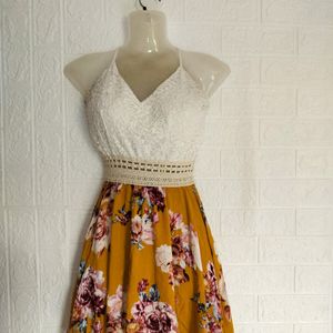 White & Yellow Mini Frock Dress