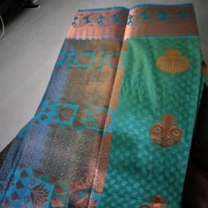 New Saree Green And Blue Color With Blouse Piece