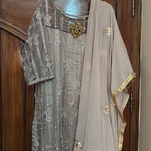 Grey Sequins Shirt With Dupatta