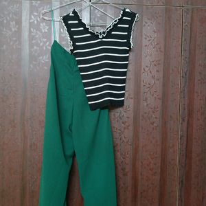 2pc Carlton Green Trouser N Black Ribbed Top Set