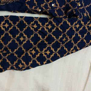 Long Kurta Flared Fit Navy Blue