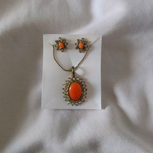 Orange Necklace Earrings Set Party Wear