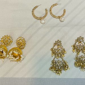 Set Of Gold Plated Earrings (3 Pairs)