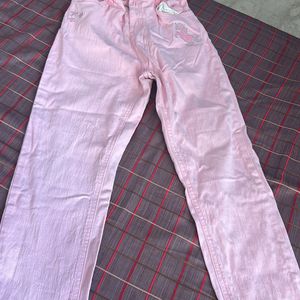 Pink Cotton Jeans Pants