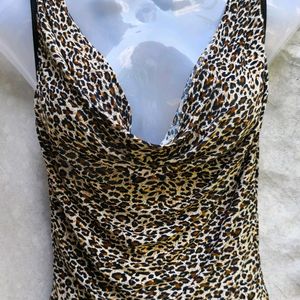 I. SEXY CHEETAH PRINT COWL NECK BODYCON