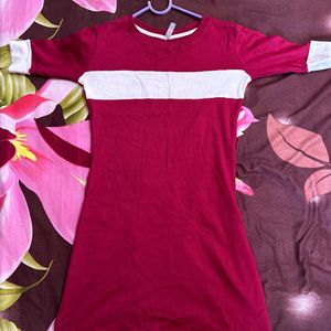 Discount At Round Neck Maroon & White One Piece