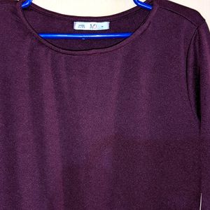 Vintage 80s Women Burgundy Dress