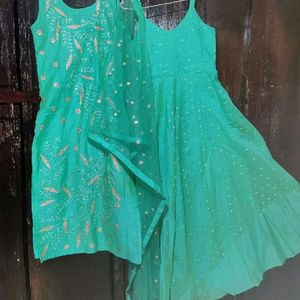 Sea Green Glass Work Embroidery Pretty Dress