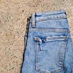 Heavily Washed Blue Distress Denim