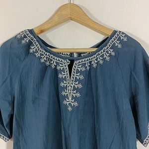 Navy Blue Embroidered Casual Top (Women)