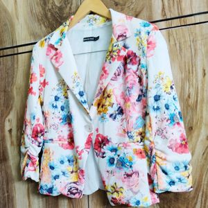 White Printed Coat Size-34