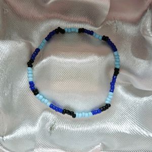 Glass Beads Bracelet Blue And Black Stretchable 💙