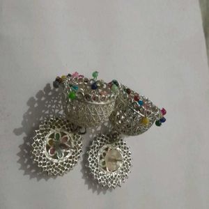 Silver White With Colourful Buds Jhumkas For Women