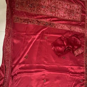 Red Silk Velvet Heavy Work Saree