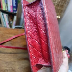 Red Leather Sling Clip Bag