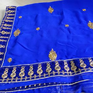 Blue Saree With velvet Golden Border 💙