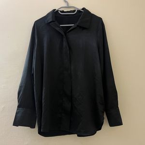 Black Full Sleeve Satin Shirt