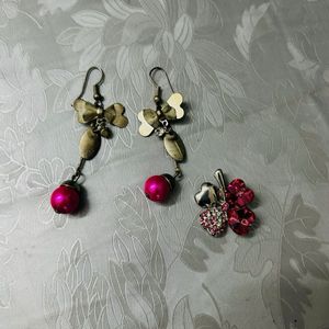 Garnet Pink Earrings & Chain Pendant