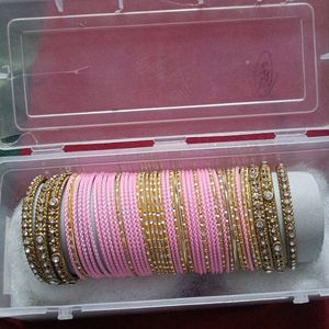 Set Of Bangles Pink And Gold Chuda Style