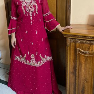 Handwork Hot Pink Three Piece Lehenga Set