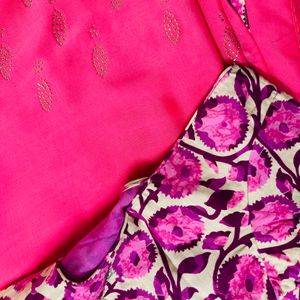 Pink Silk Saree with Floral Blouse