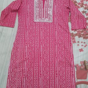 Magenta Pink Colour Bandhani Kurta, Size: 44inc